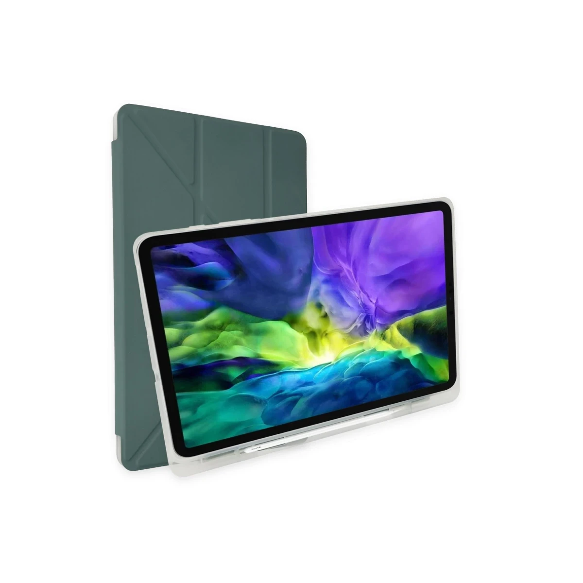 Apple iPad 10.2 (8.nesil) Kılıf Kalemlikli Mars Tablet Kılıfı - Koyu Yeşil