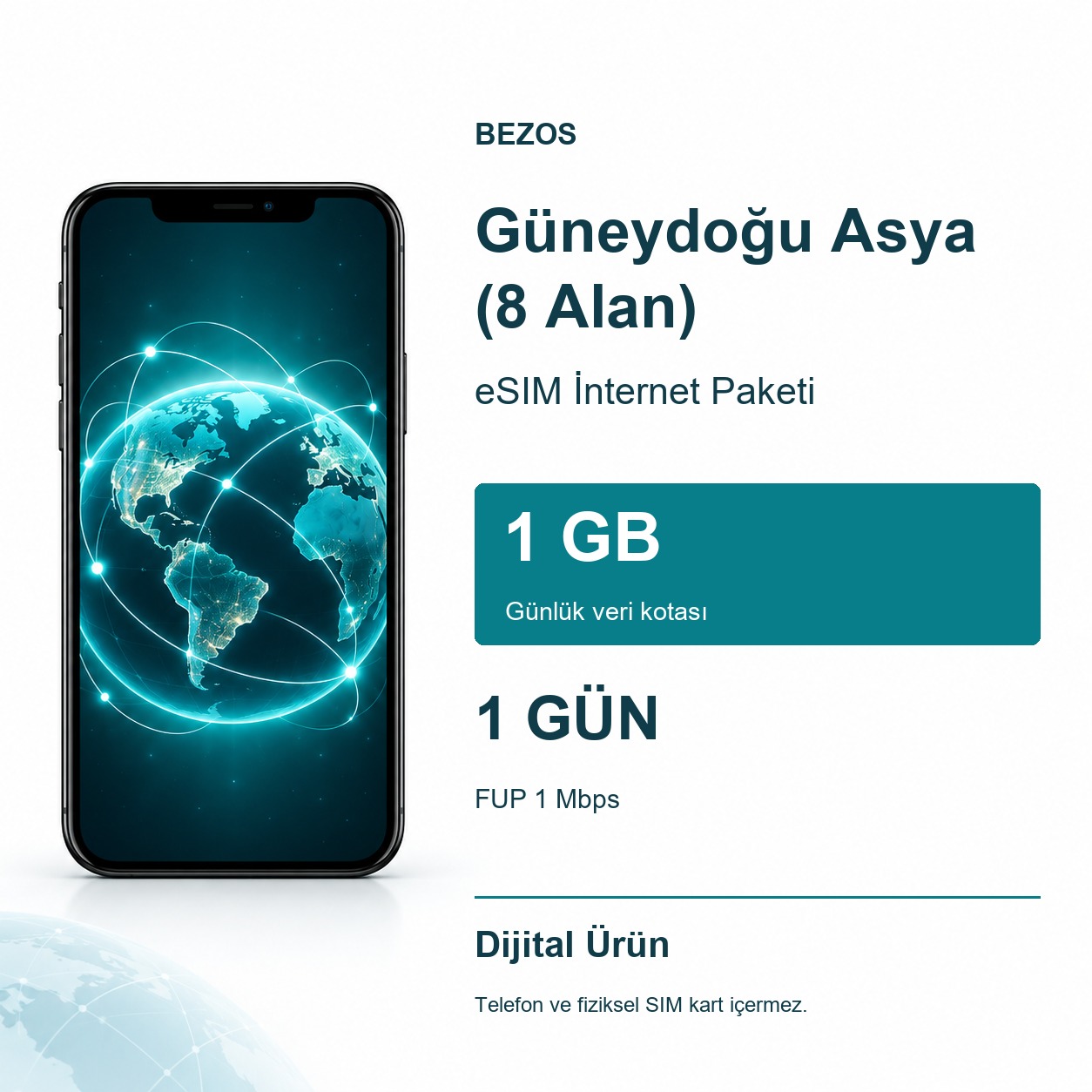 Güneydoğu Asya (8 Alan) eSIM İnternet Paketi Günlük 1 GB 1 Gün - FUP 1 Mbps