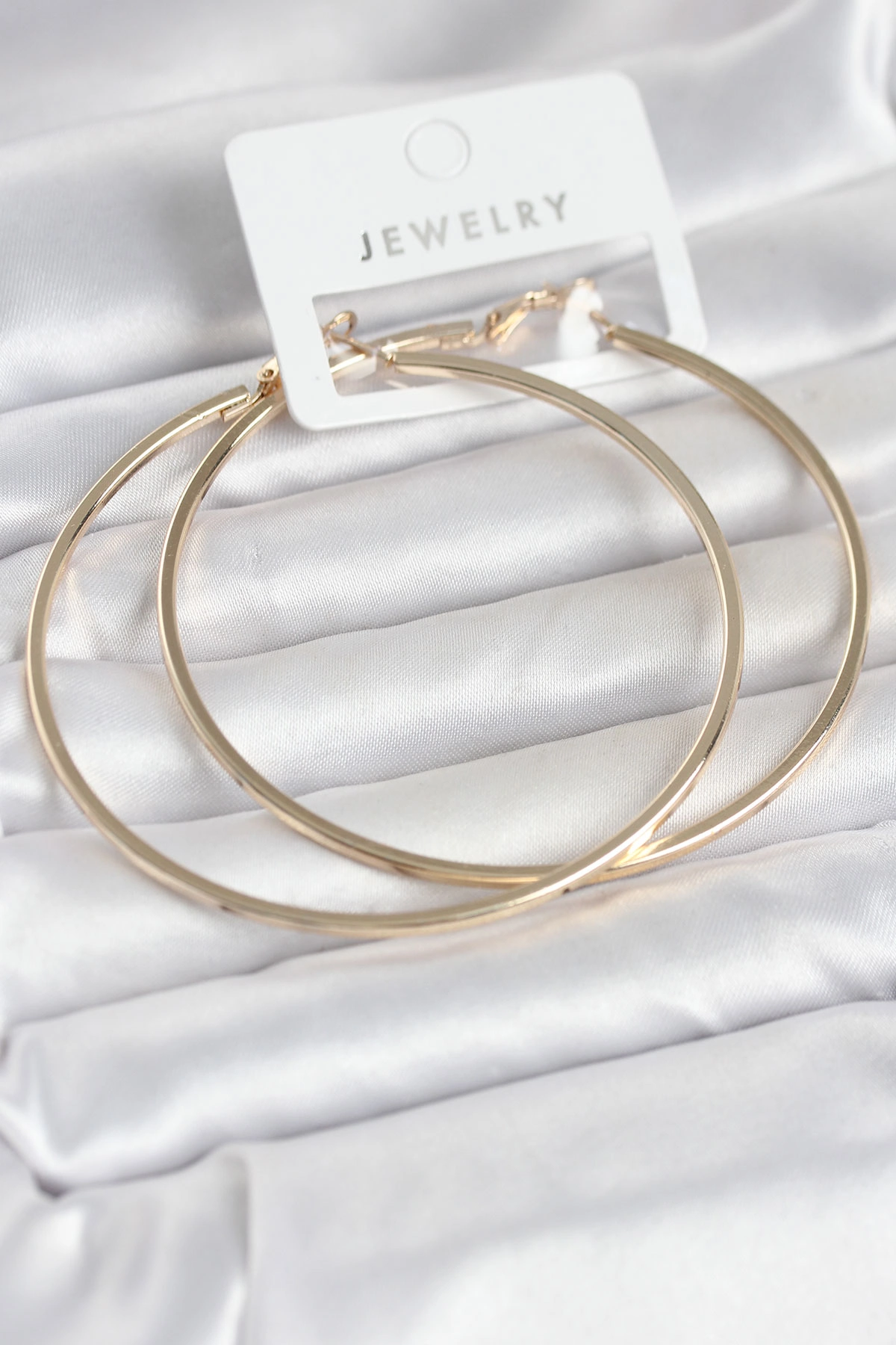 Şık Gold Renk Pirinç Kenar Halka 72 mm Kadın Küpe