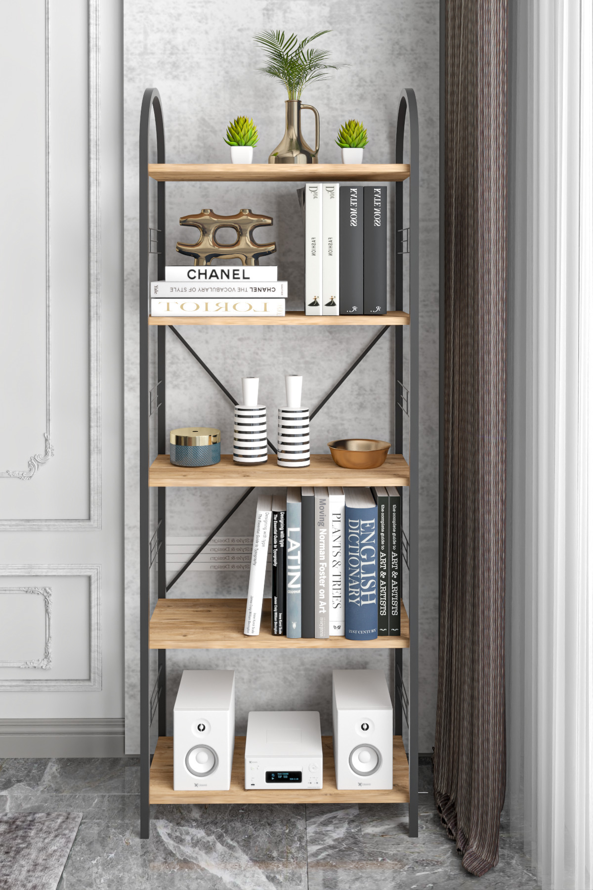 Metal Kitaplık Atlantik Çam 180 cm