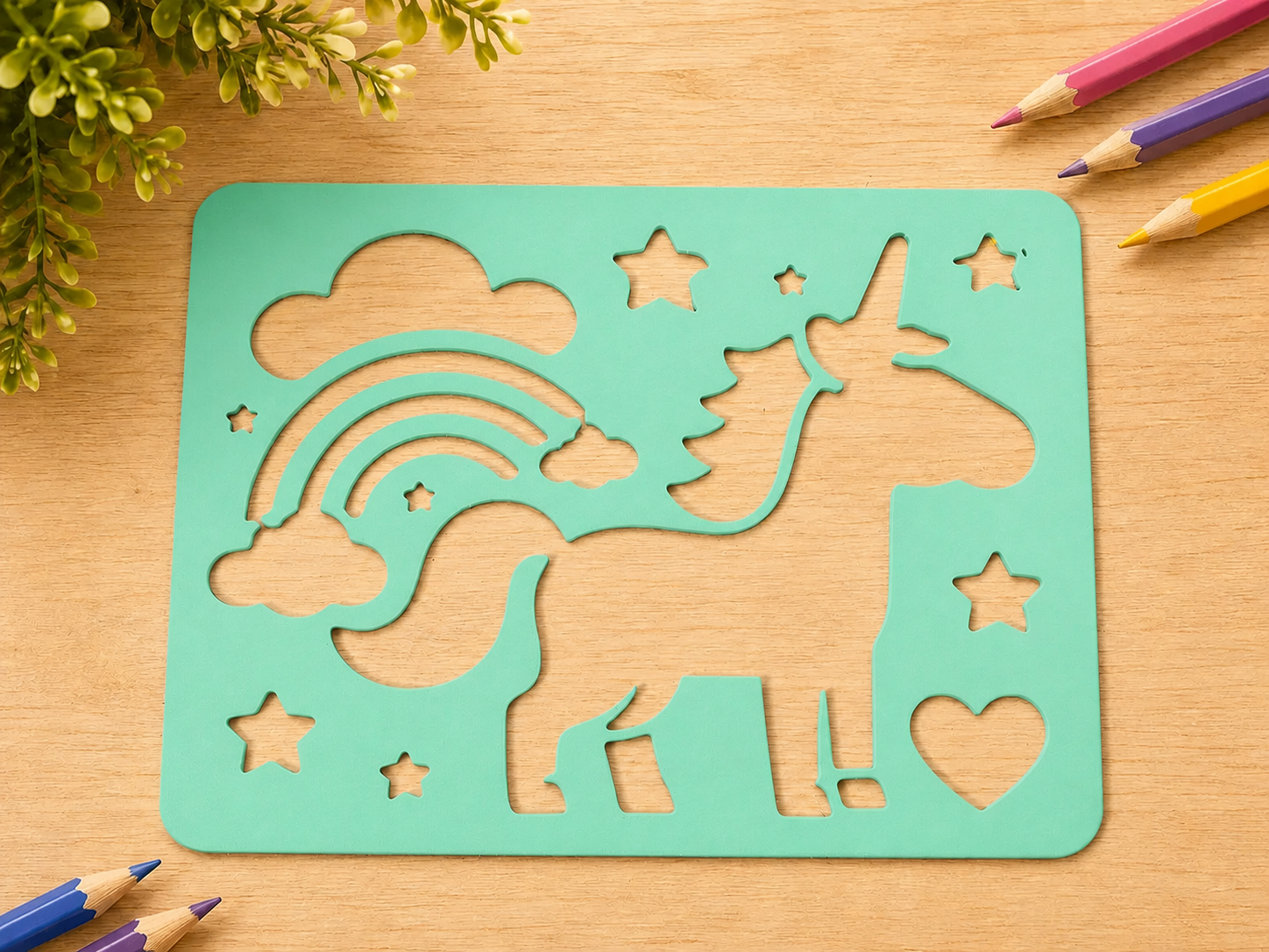 3D Baskı Unicorn ve Gökkuşağı Çizim Şablonu - Desen Kalıbı - Mint