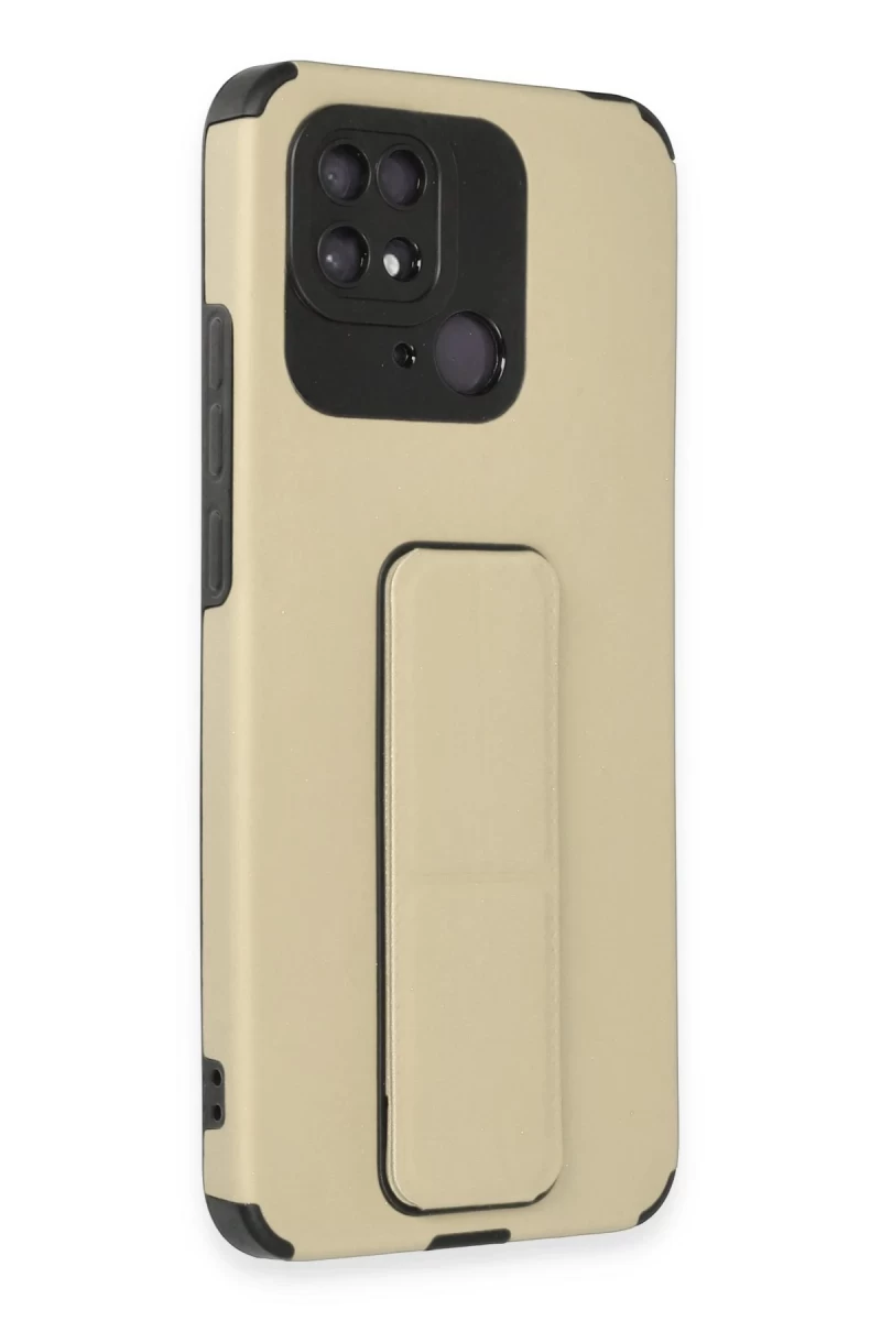 Xiaomi Redmi 10C Uyumlu Kılıf Mega Standlı Silikon - Gold