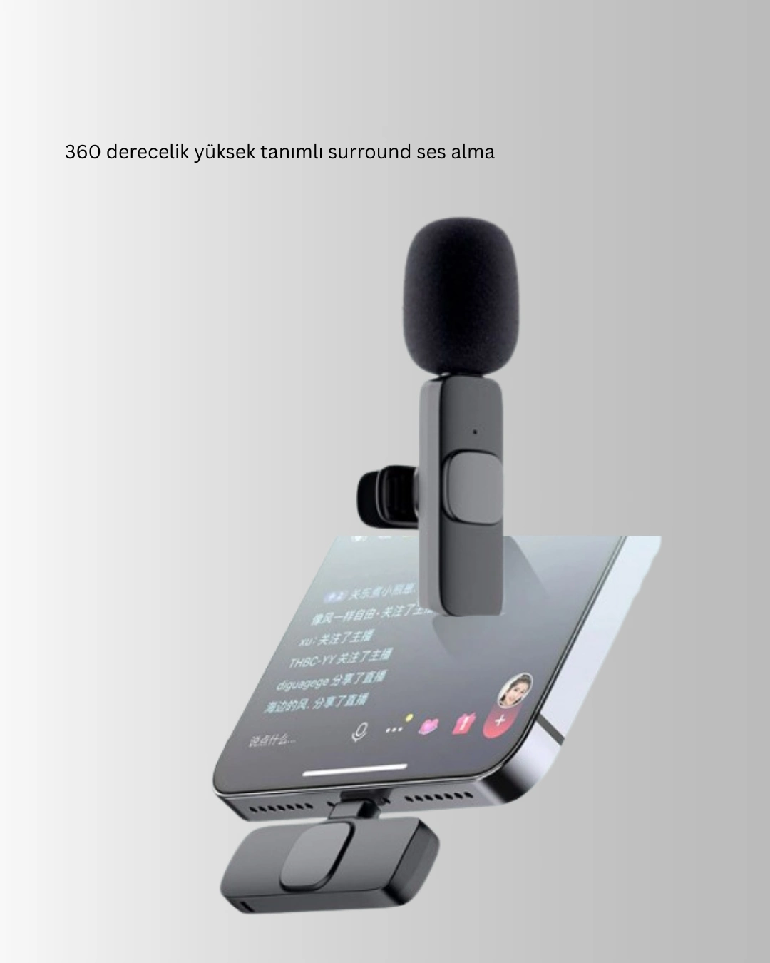 Kablosuz Yaka Mikrofon Seti iPhone Uyumlu 360 Derece Ses