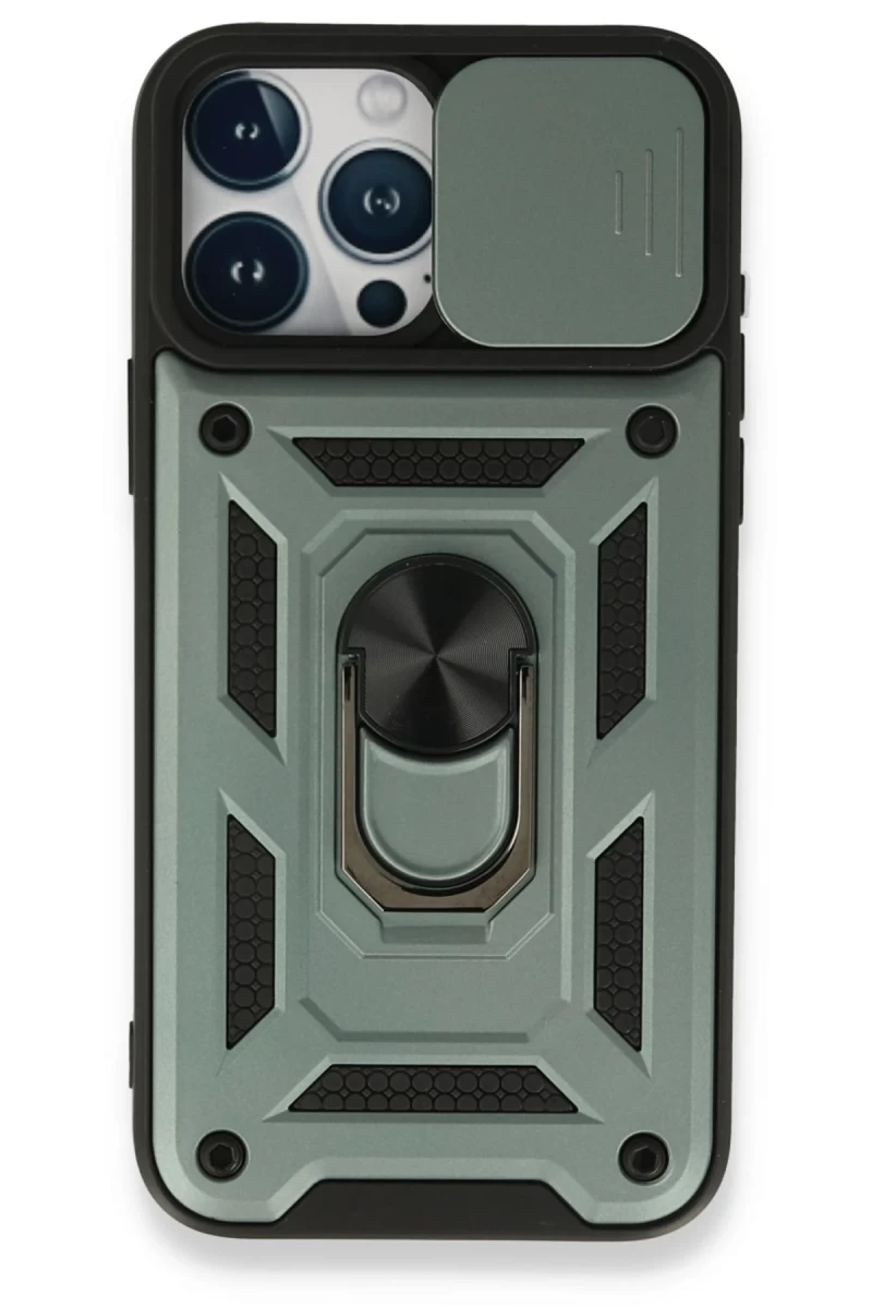 Apple iPhone 15 Pro Max Uyumlu Kılıf Pars Lens Yüzüklü Silikon - Yeşil