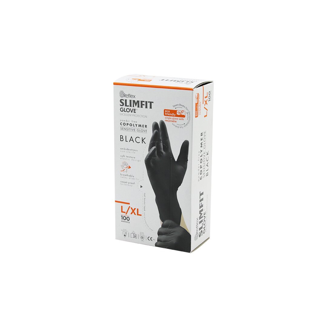 Reflex Slimfit Glove KOD-031 L-xl Siyah Pudrasız Muayene Eldiven 100LÜ