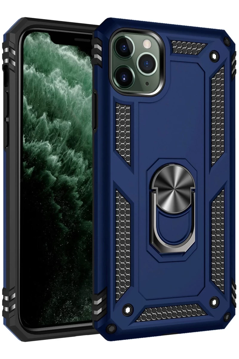 Apple iPhone 11 Pro Uyumlu Kılıf Sofya Yüzüklü Silikon Kapak - Lacivert