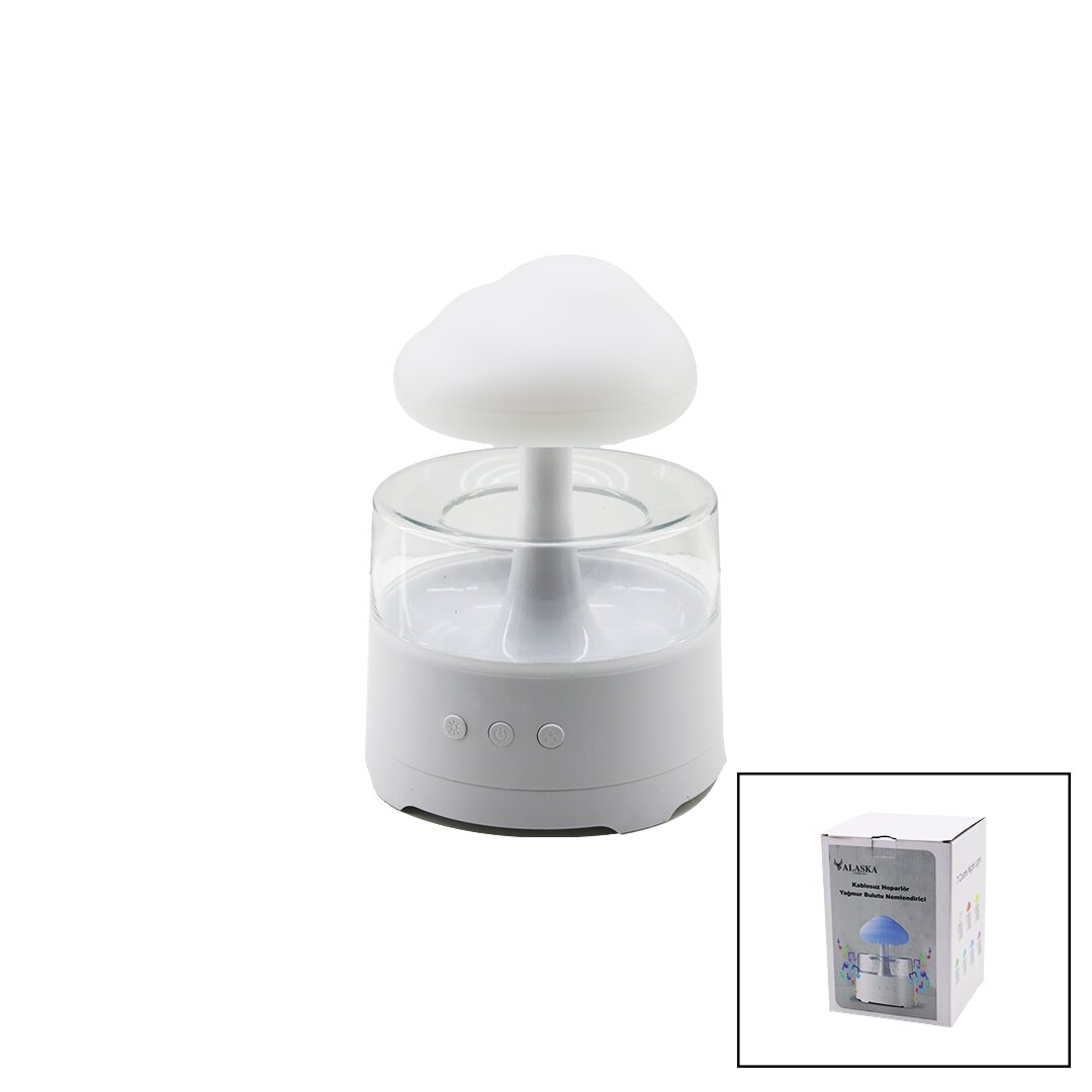 Yağmur Bulutu - Bt Spekaer Hoparlör 300ML Usb Şarjlı - Renkli Ledli Işık - Kumandalı Hava Nemlendirici Buhar Makine - Koku Giderici