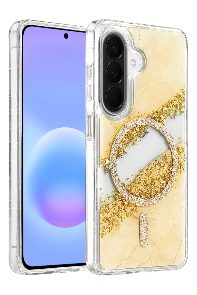 Onegif Samsung Galaxy A37 5G Uyumlu Lotus Simli Magsafe Kapak - Gümüş