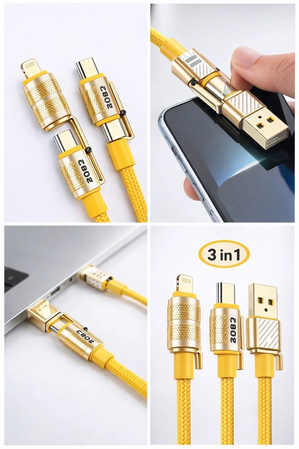Hızlı Şarj ve Data Kablosu 4in1 Type-C Lightning Micro USB