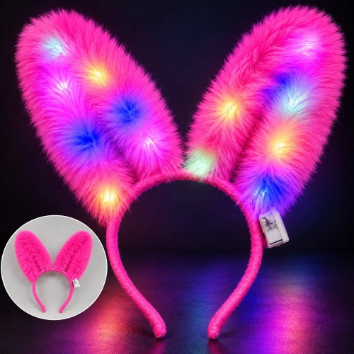 Fuşya Renk 3 Modlu LED Işıklı Peluş Tavşan Kulağı