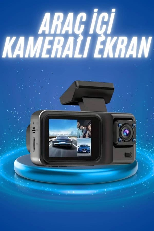 Full HD Ön Arka Kameralı Ekranlı Sürüş Kaydedici 3 Kamera