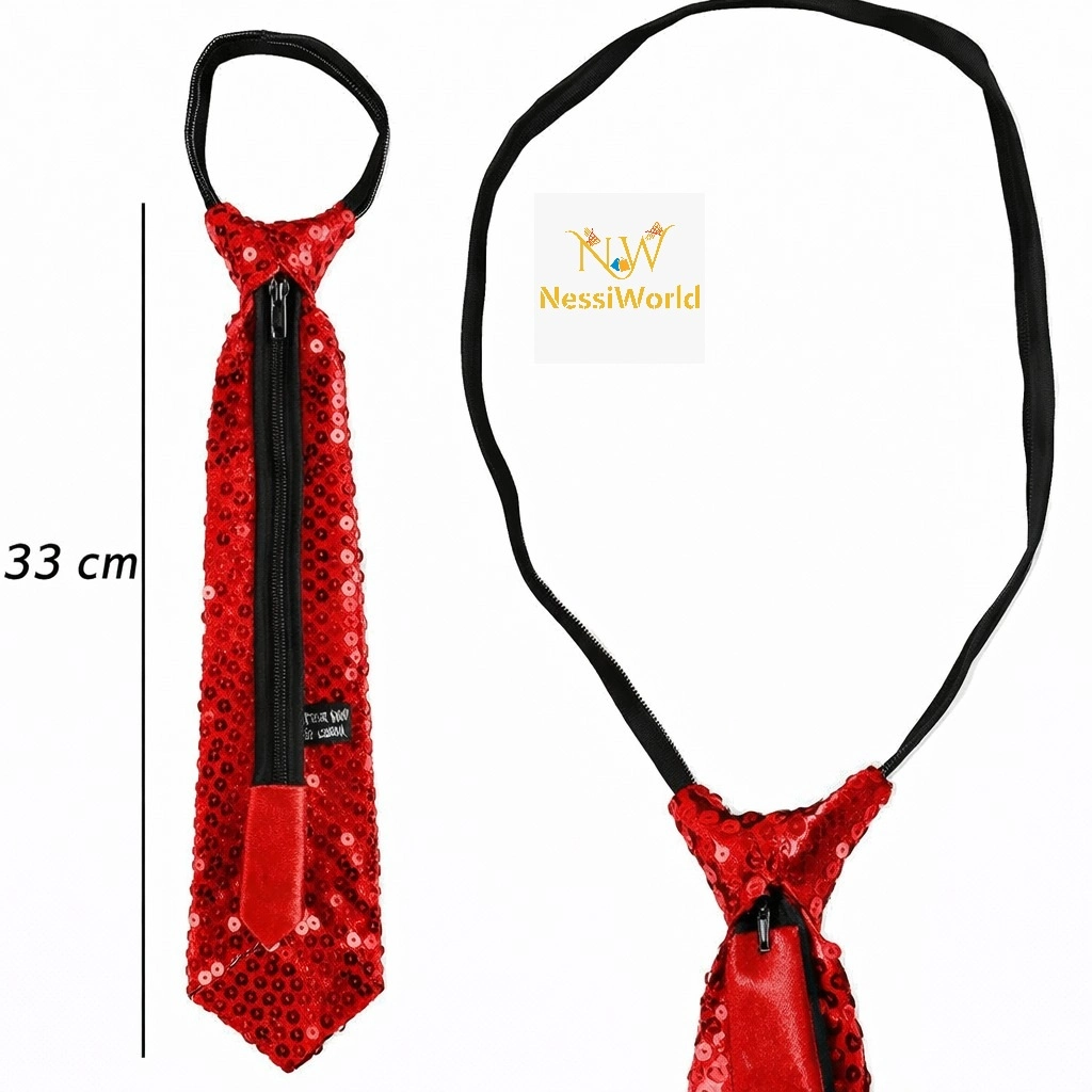 Işıltılı Kırmızı Pul Payetli Kravat 33 cm Parti Aksesuarı