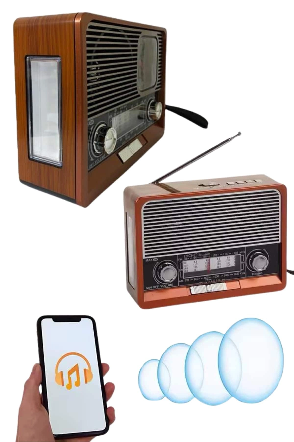 Bluetooth Radyo Fenerli AUX USB Girişli 1 Adet