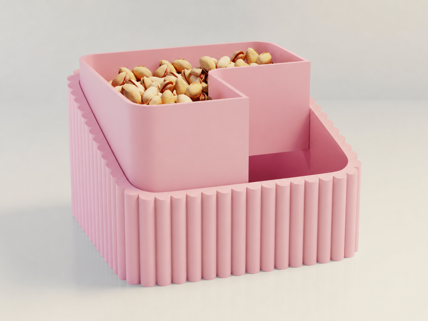 3D Baskı Fıstık Kasesi - Çift Hazneli Kabuk Ayırıcı Sunum Kasesi - Pembe Pembe