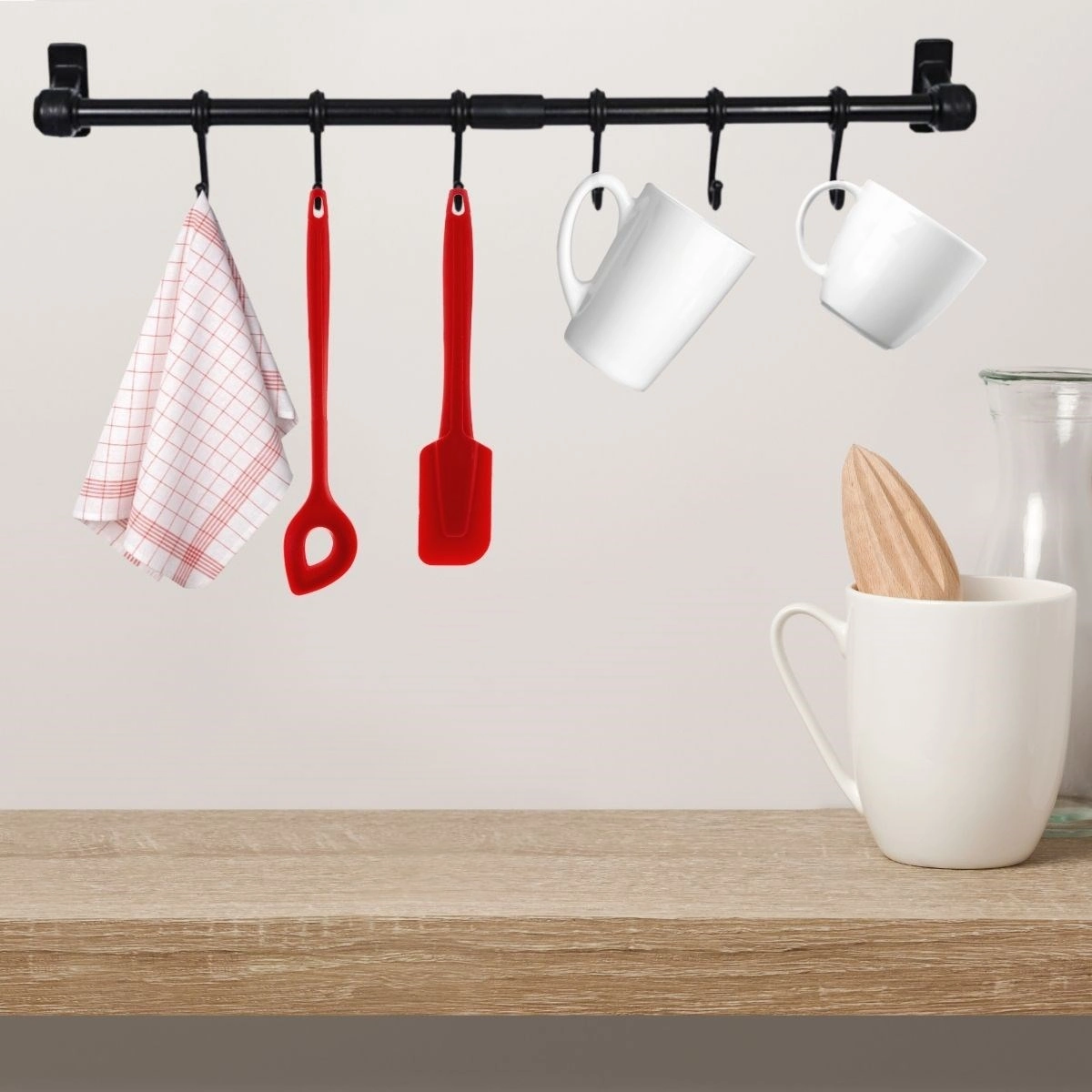 Şık Duvara Monte 6 Kancalı Kaşıklık ve Kupa Askısı 56 cm