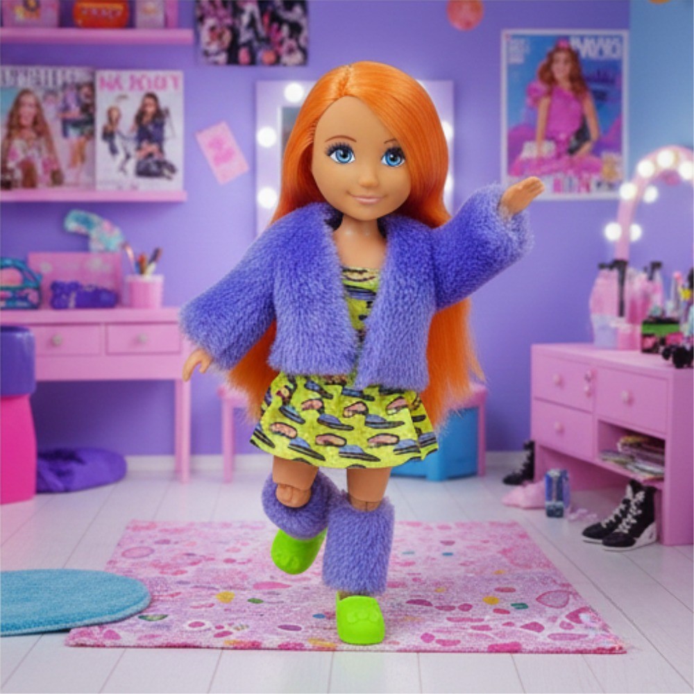 Moda İkonu Bebek Figür 13 cm  - Turuncu Saçlı Neon Şıklık
