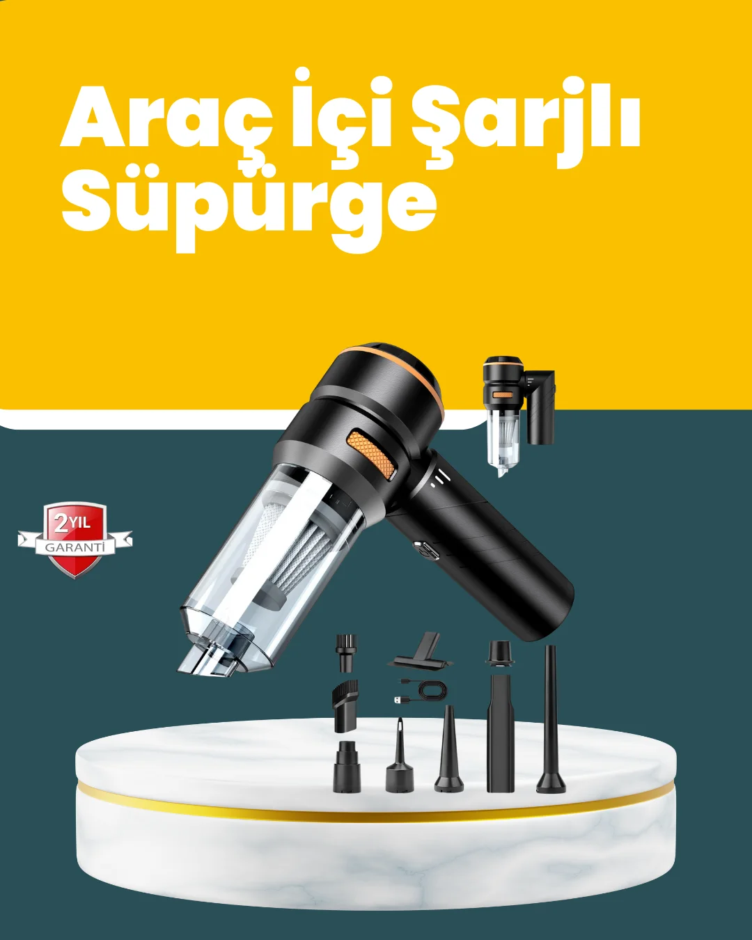 Araç İçi Derinlemesine Temizlik İçin Kompakt ve Ergonomik El Süpürgesi