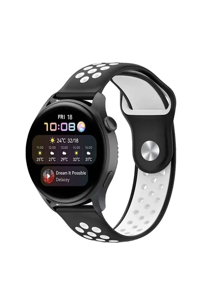 Watch 22mm Uyumlu Spor Delikli Kordon - Siyah-Beyaz