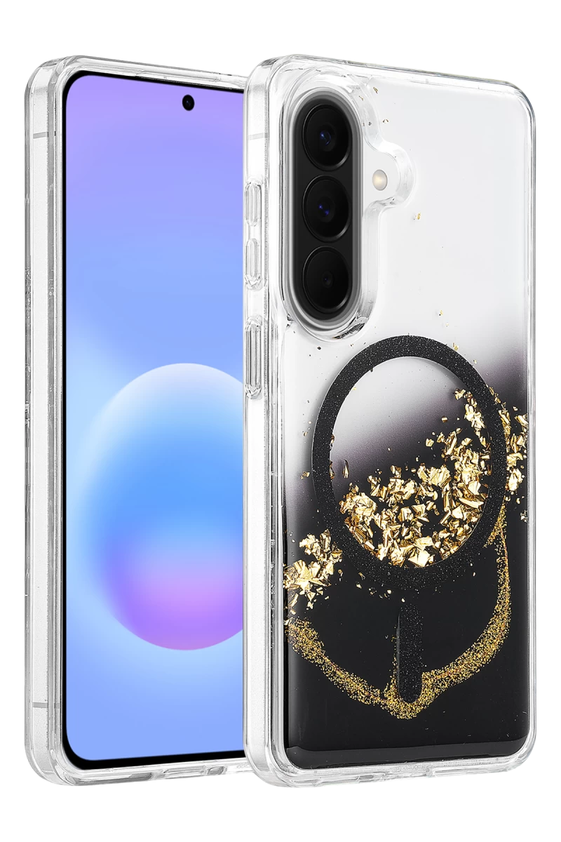 Onegif Samsung Galaxy A56 Uyumlu Lotus Simli Magsafe Kapak - Siyah