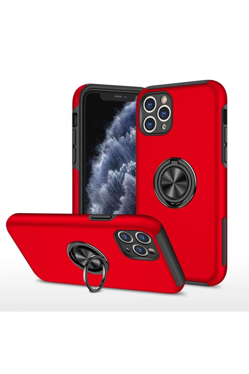Apple iPhone 11 Pro Max Uyumlu Kılıf Elit Yüzüklü Kapak - Kırmızı