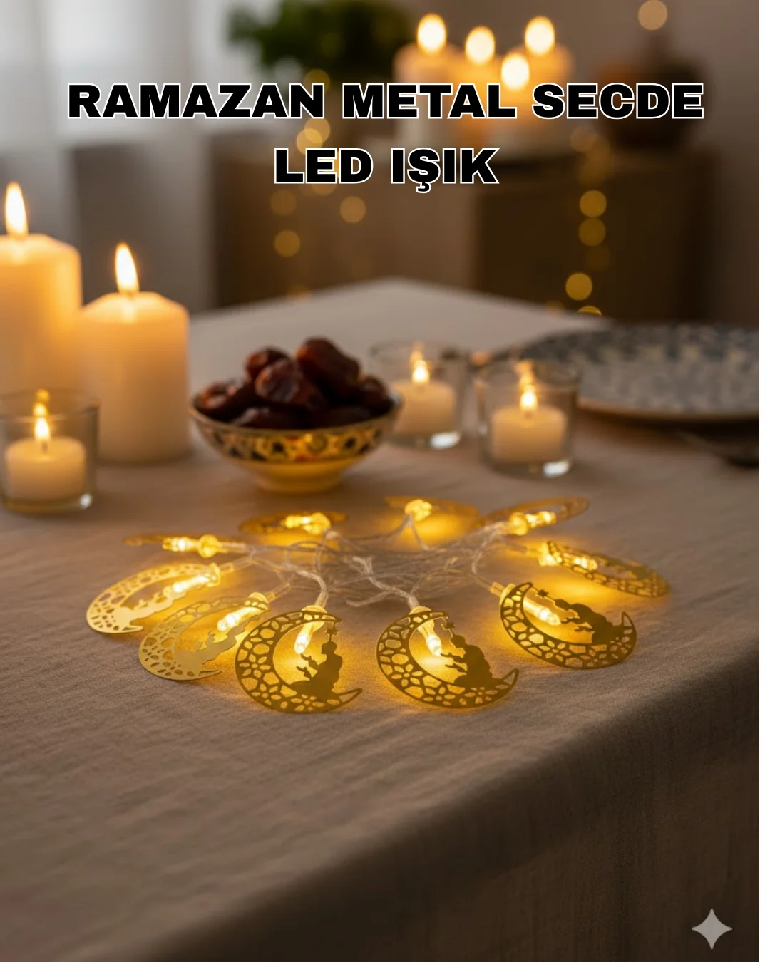 Secde Eden Adam Figürlü Ay Tasarımlı Ramazan LED Işık