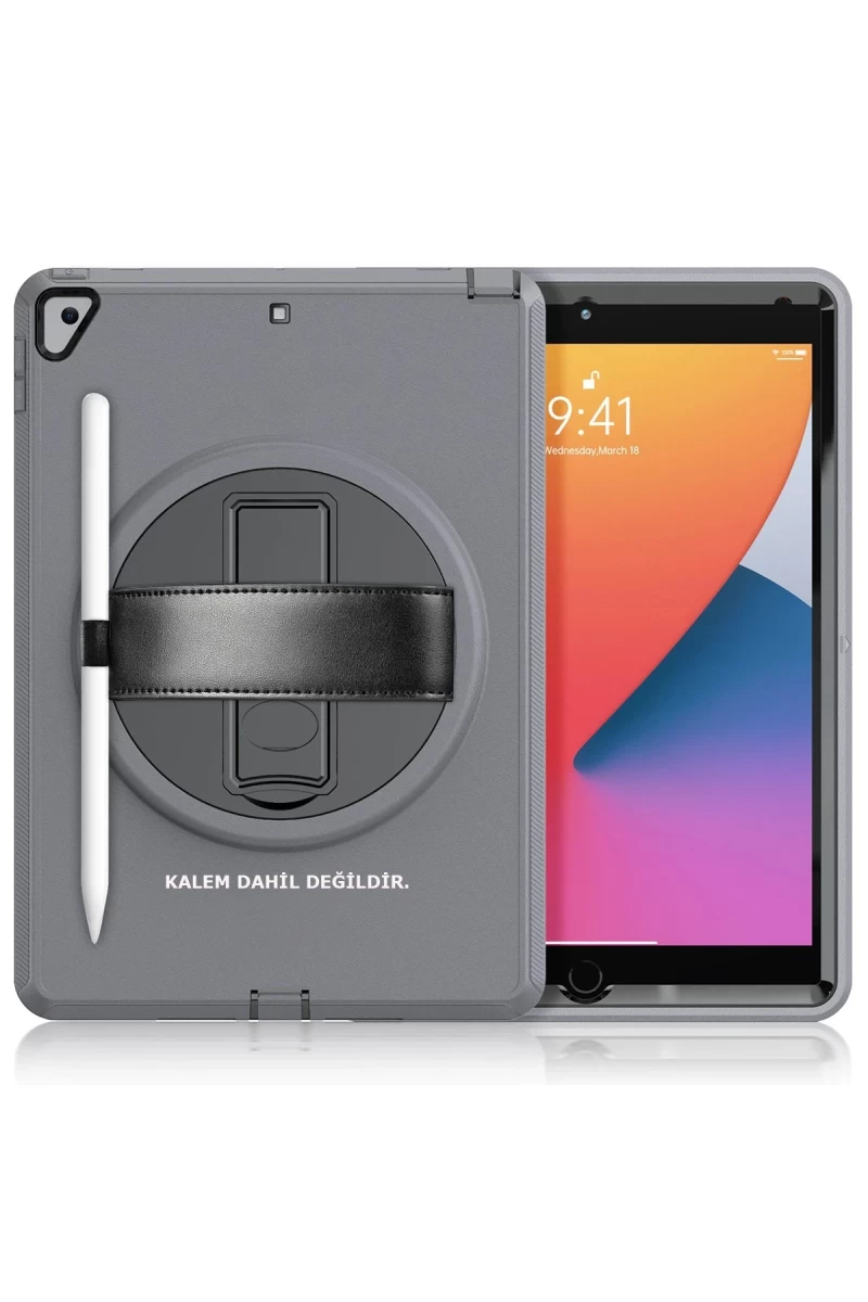 Apple iPad 10.2 (7.nesil) Kılıf Hand Strap Tablet Kılıfı - Gri