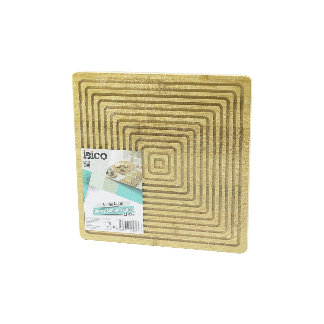 Şık Çift Taraflı Ahşap Bambu Sunum Tepsisi 28x28 cm