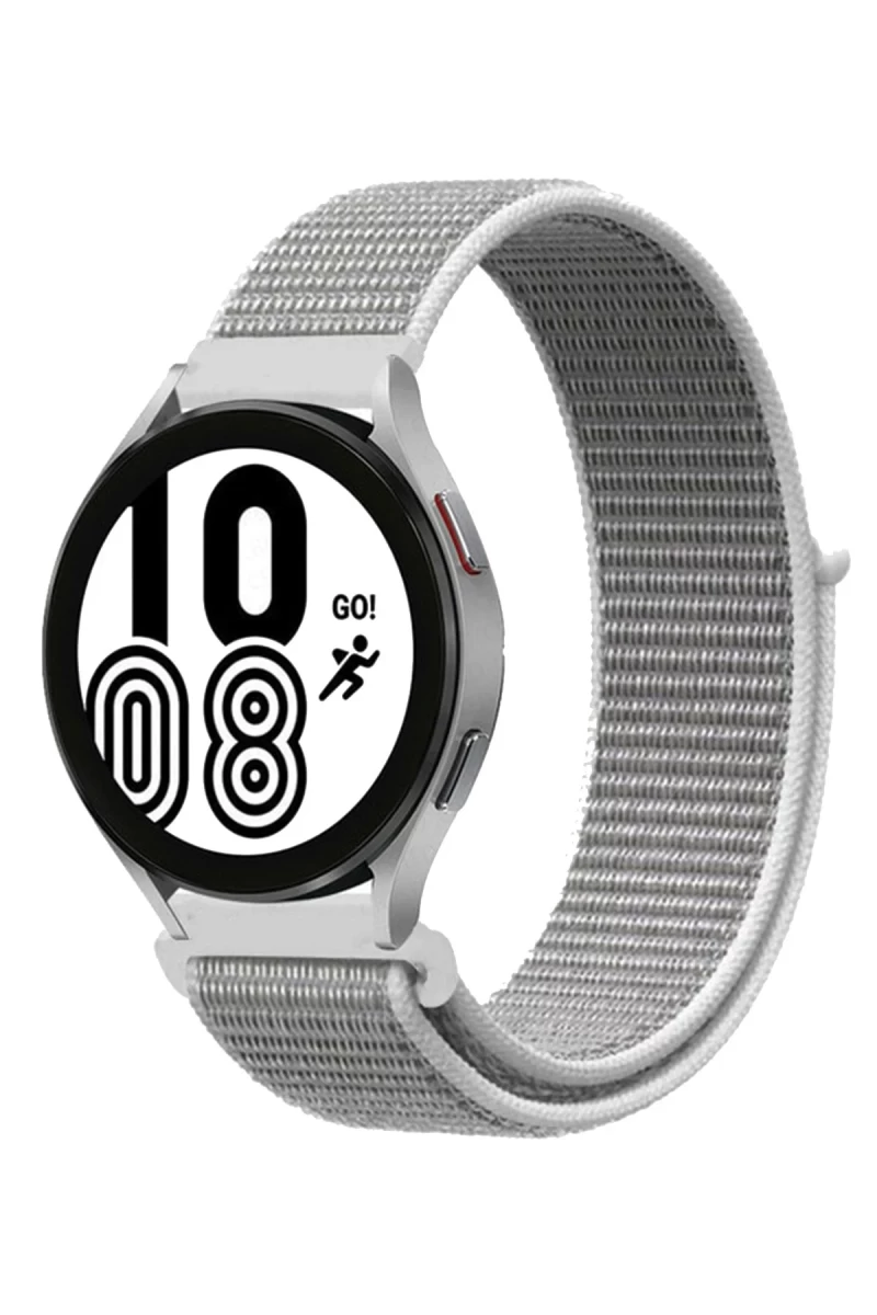 Samsung Galaxy Watch 4 Hasırlı Cırtcırtlı Kordon - Beyaz