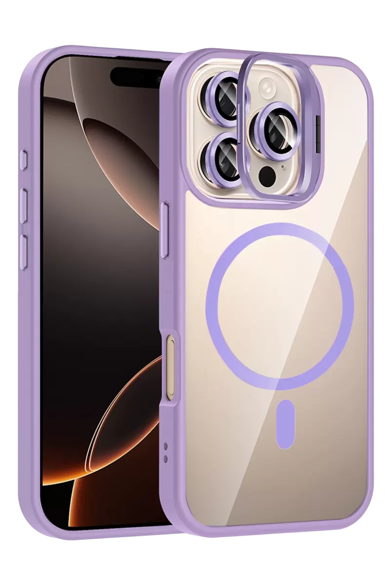 Joko Apple iPhone 16 Pro Max Uyumlu Remim Lensli Magsafe Standlı Kapak - Lila
