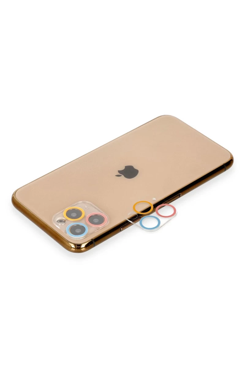 Apple iPhone 11 Pro Max Uyumlu Renkli Kamera Lens Koruma Cam - Pembe-Mavi
