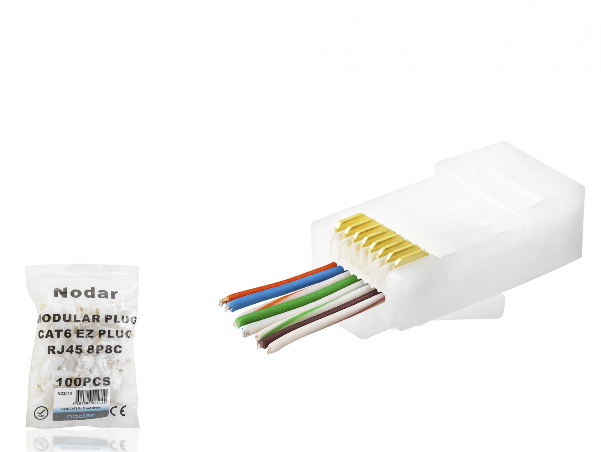 Ekonomik RJ45 Konnektör Seti 100 Adet Beyaz