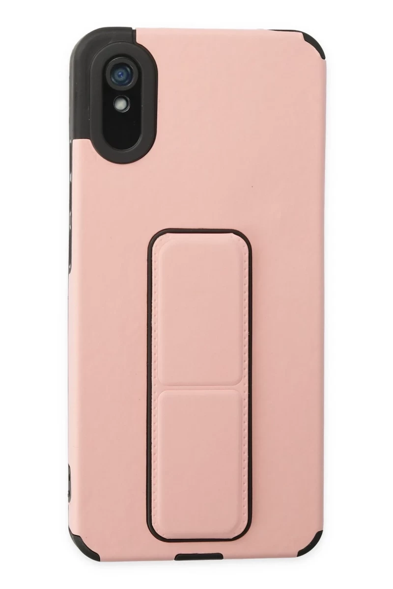 Xiaomi Redmi 9A Uyumlu Kılıf Mega Standlı Silikon - Pudra