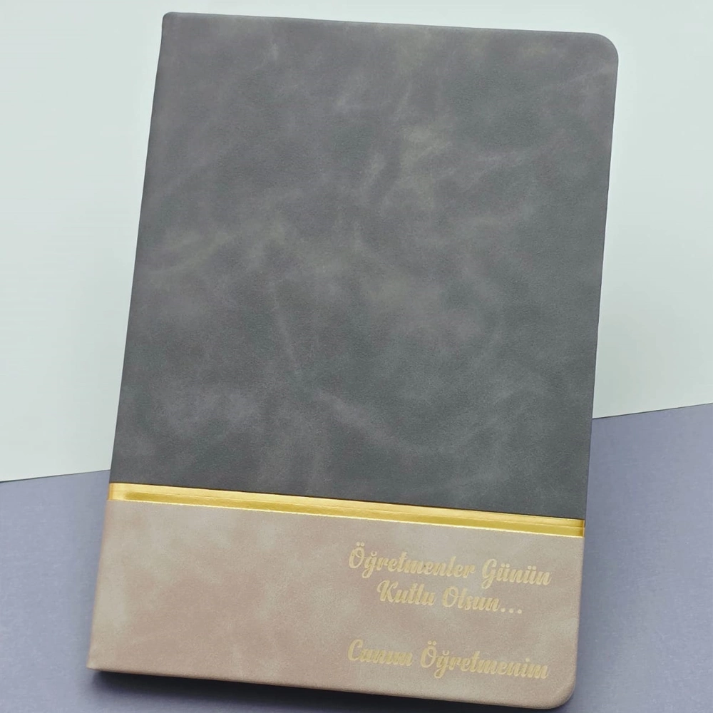 Özel Tasarım Gri Deri Defter 21x15 cm Öğretmenler Günü Hediyesi