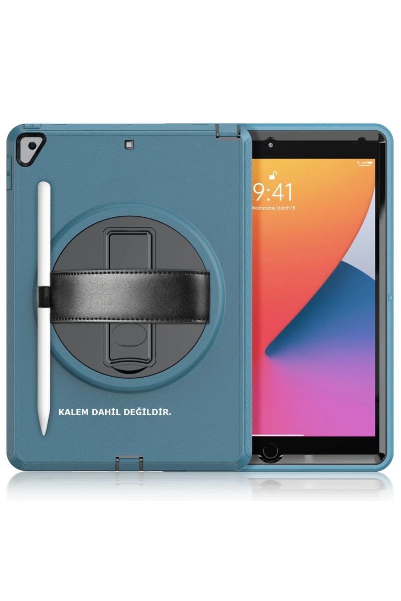 Apple iPad 10.2 (7.nesil) Kılıf Hand Strap Tablet Kılıfı - Turkuaz