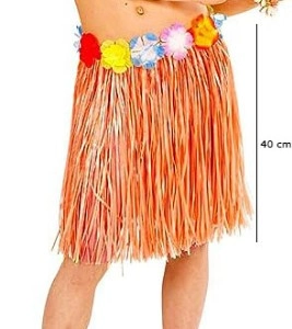 Turuncu Renkli Püsküllü Hawaii Hula Etek 40 cm Yetişkin ve Çocuk Uyumlu