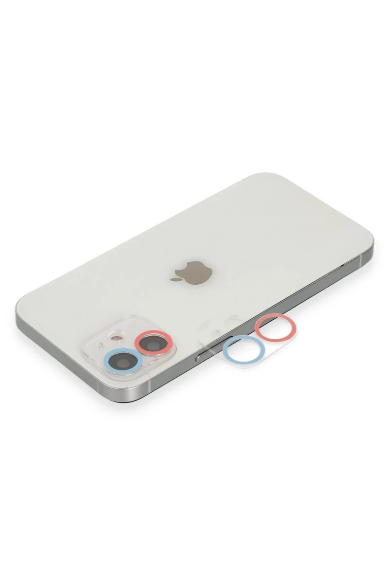Apple iPhone 12 Uyumlu Renkli Kamera Lens Koruma Cam - Pembe-Mavi