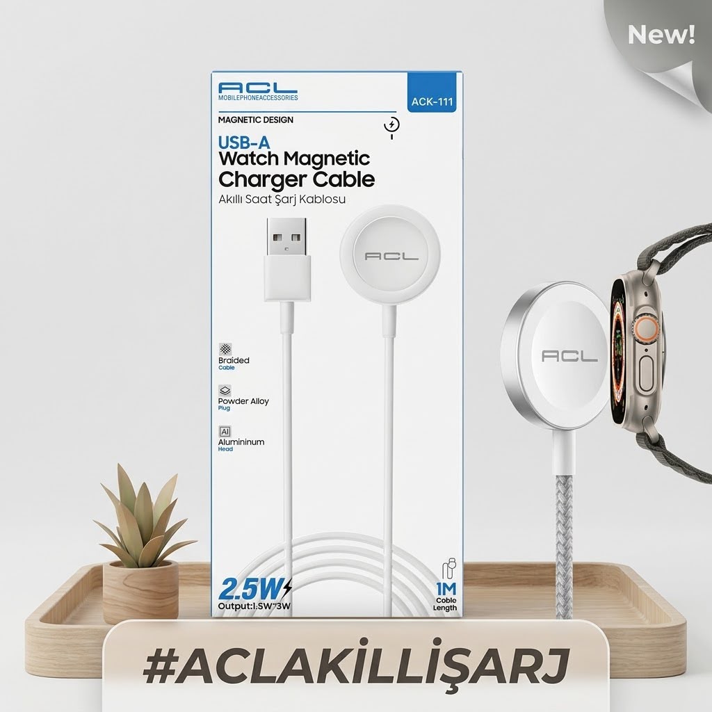 ACL ACK-111 2.5W Watch Manyetik Şarj Kablosu 1 Metre