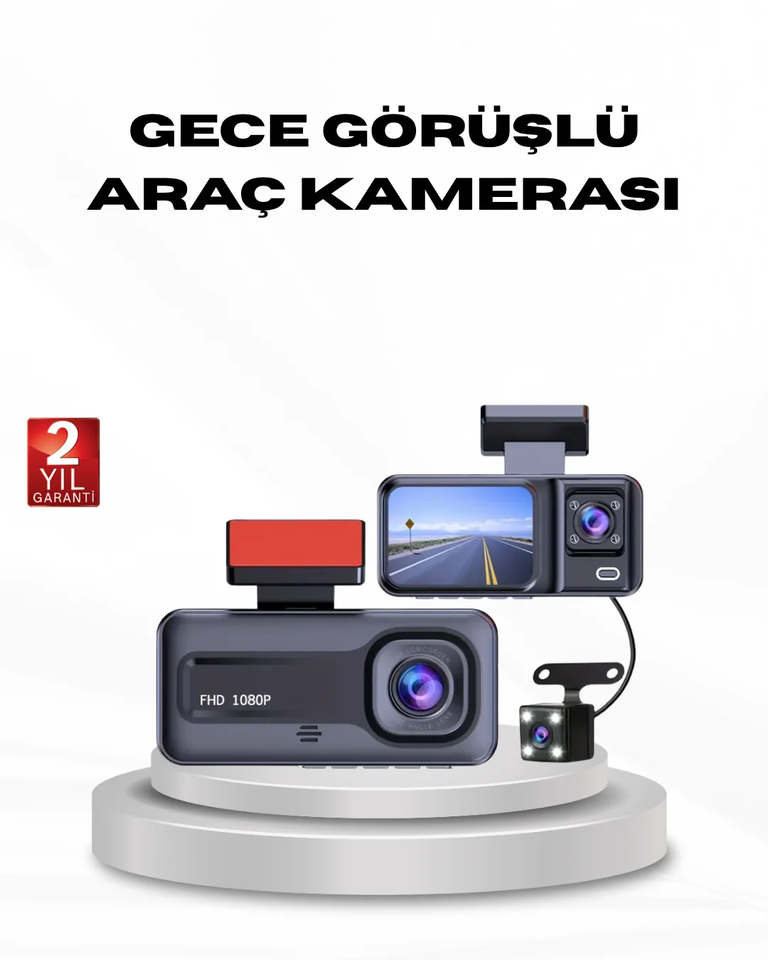 Full HD Üç Kameralı Araç Kamerası G-Sensörlü ve Gece Görüşlü