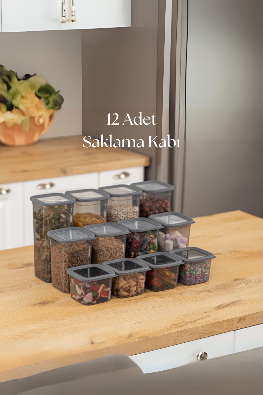 12'li 3 Boy Kavanoz Seti & Saklama Kabı & Erzak Kabı 6x650/1300/1900 Ml (40 Lı Etiket Hediyeli)