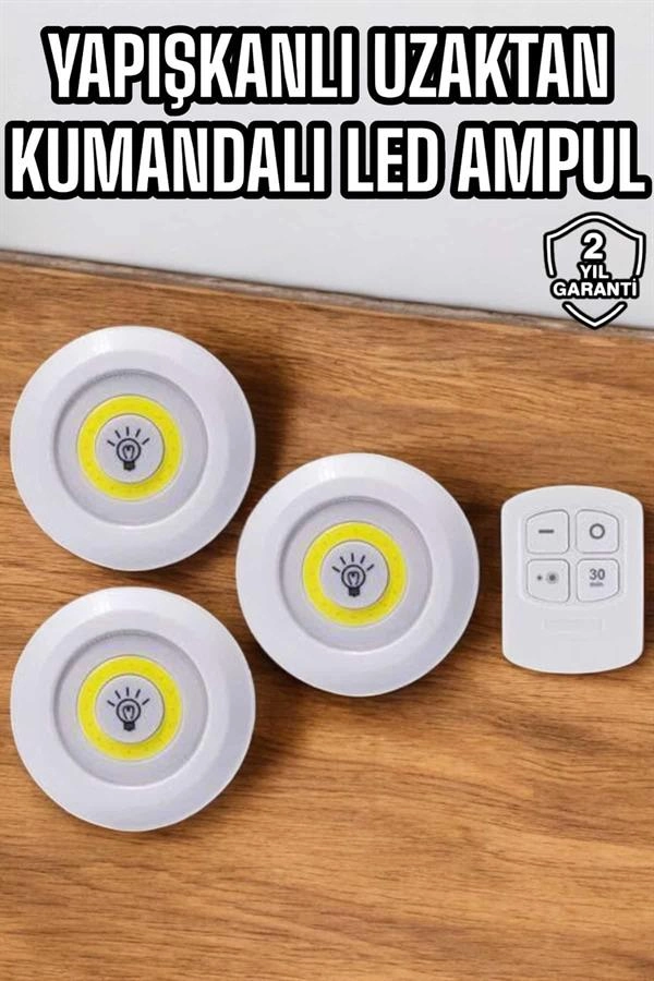 Uzaktan Kumandalı Yapışkanlı LED Lamba Seti 3 Adet Mutfak Işığı