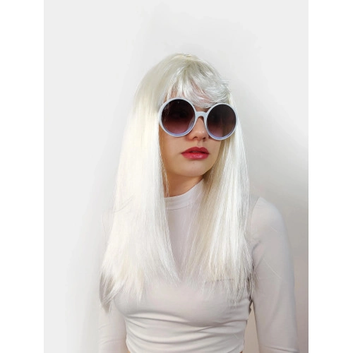 Uzun Düz Beyaz Parti Peruğu 60 cm Cosplay Aksesuarı