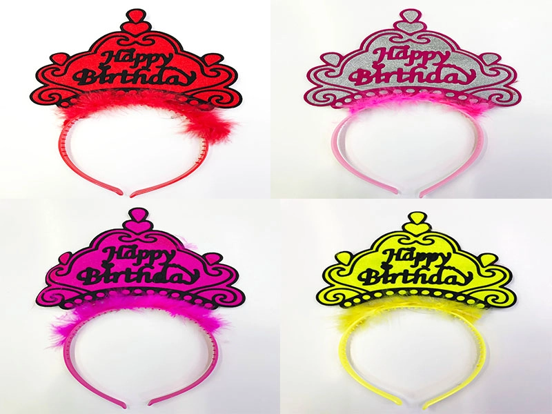 Neon Renkli Happy Birthday Taç 12 Adet Çocuklar İçin