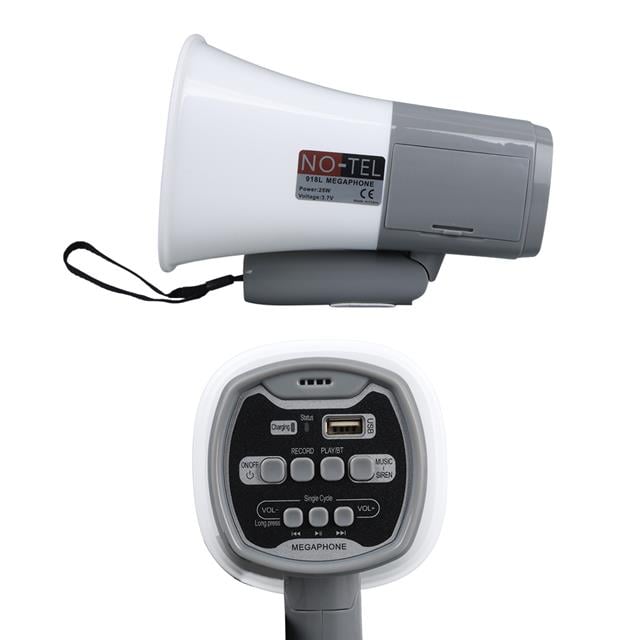 No-Tel 918L Bluetooth-Usb-Siren-Ses Kayıt Özelikli Dahili Bataryalı 25 Watt Mini El Tipi Megafon
