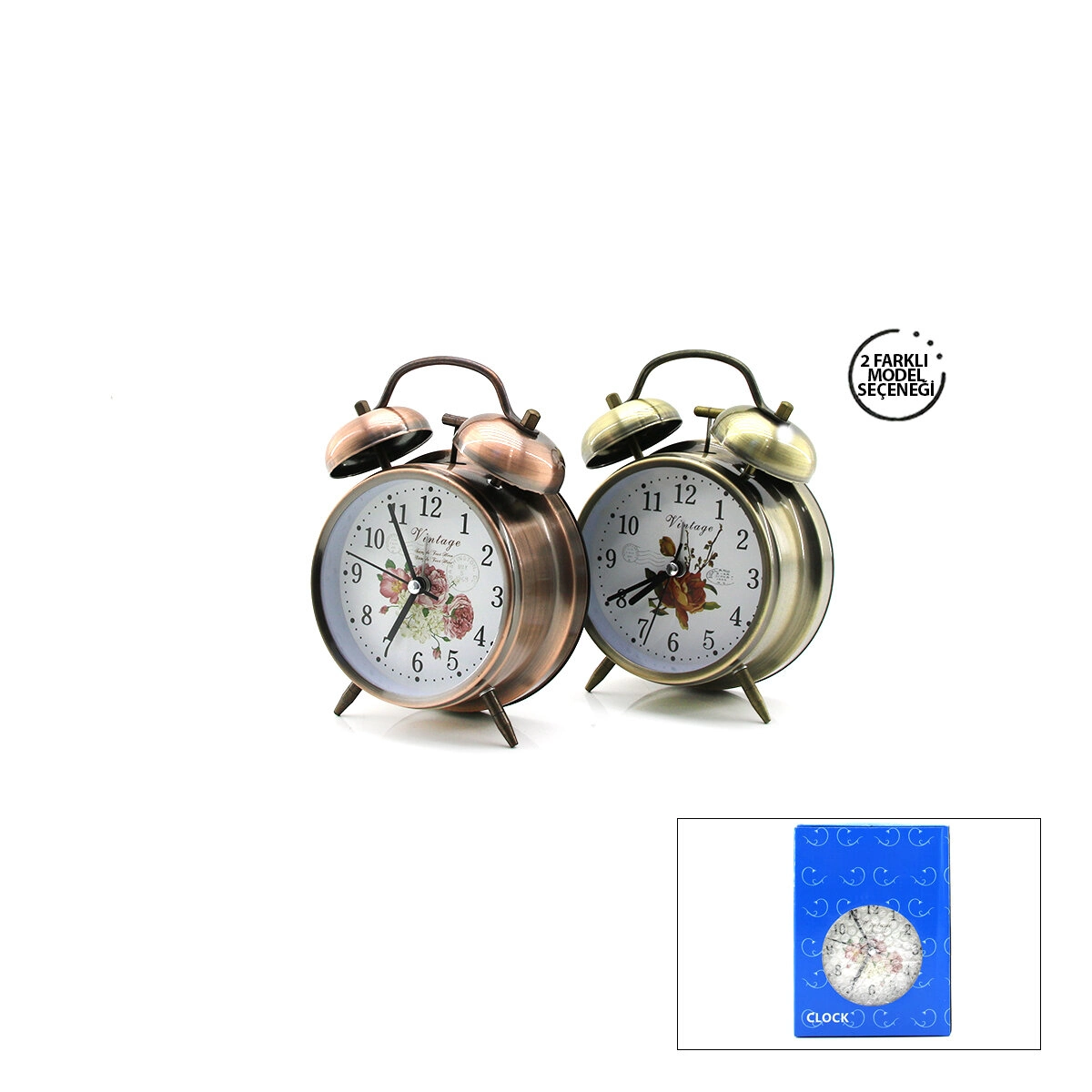 Yuvarlak Metal Kasa Işıklı Alarm Saat 10 cm