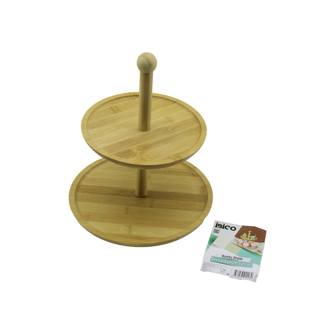 Yuvarlak 2 Katlı Ahşap - Bambu Servis Sunum Tahtası Çap: 20CM -- ÇAP:25CM