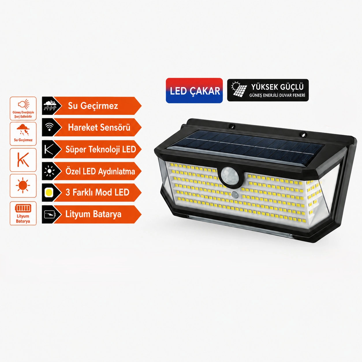 Hareket Sensörlü Güneş Enerjili LED Duvar Lambası 202 Adet