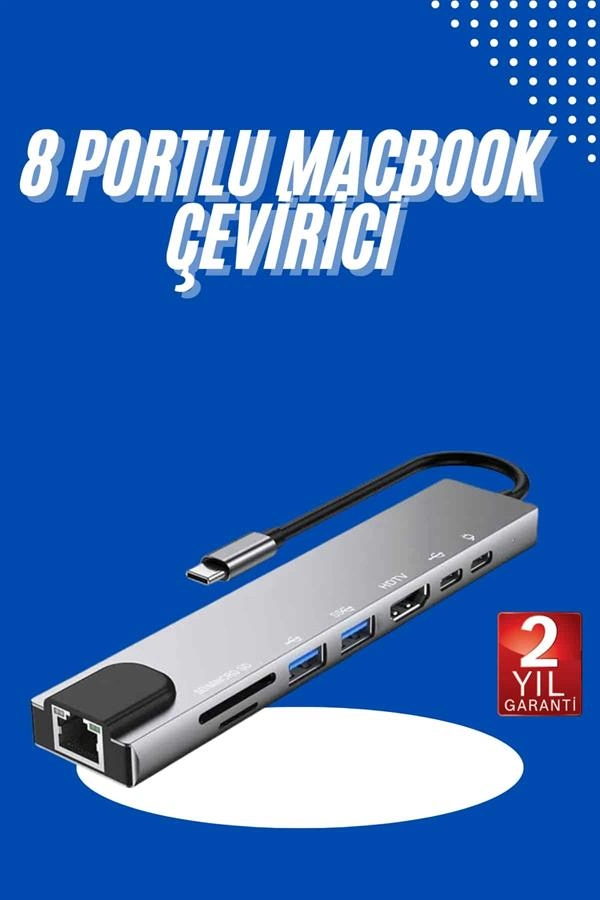 Çoklayıcı USB Type-C Hub Dönüştürücü 8 Portlu MacBook Uyumlu