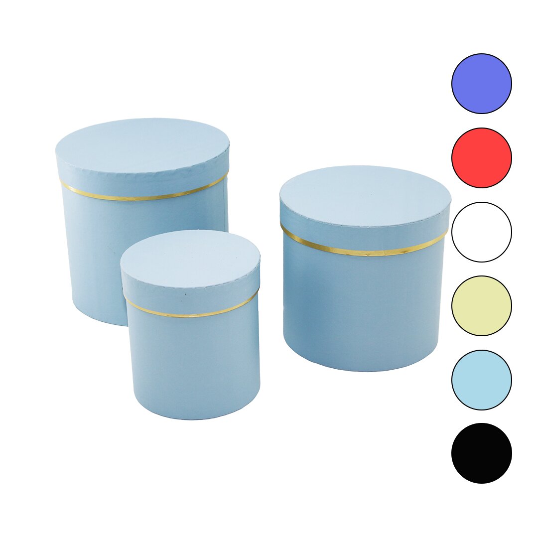 3PCS Yuvarlak Mat Renkli - Düz Renk Karton Hediye Kutusu 18-16-12CM