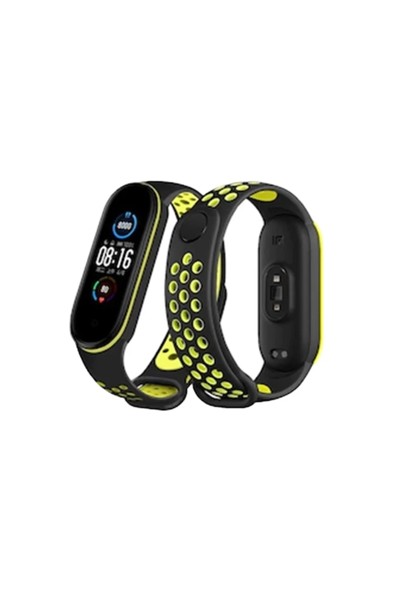 Xiaomi Mi Band 7 Uyumlu Spor Delikli Kordon - Siyah-Yeşil