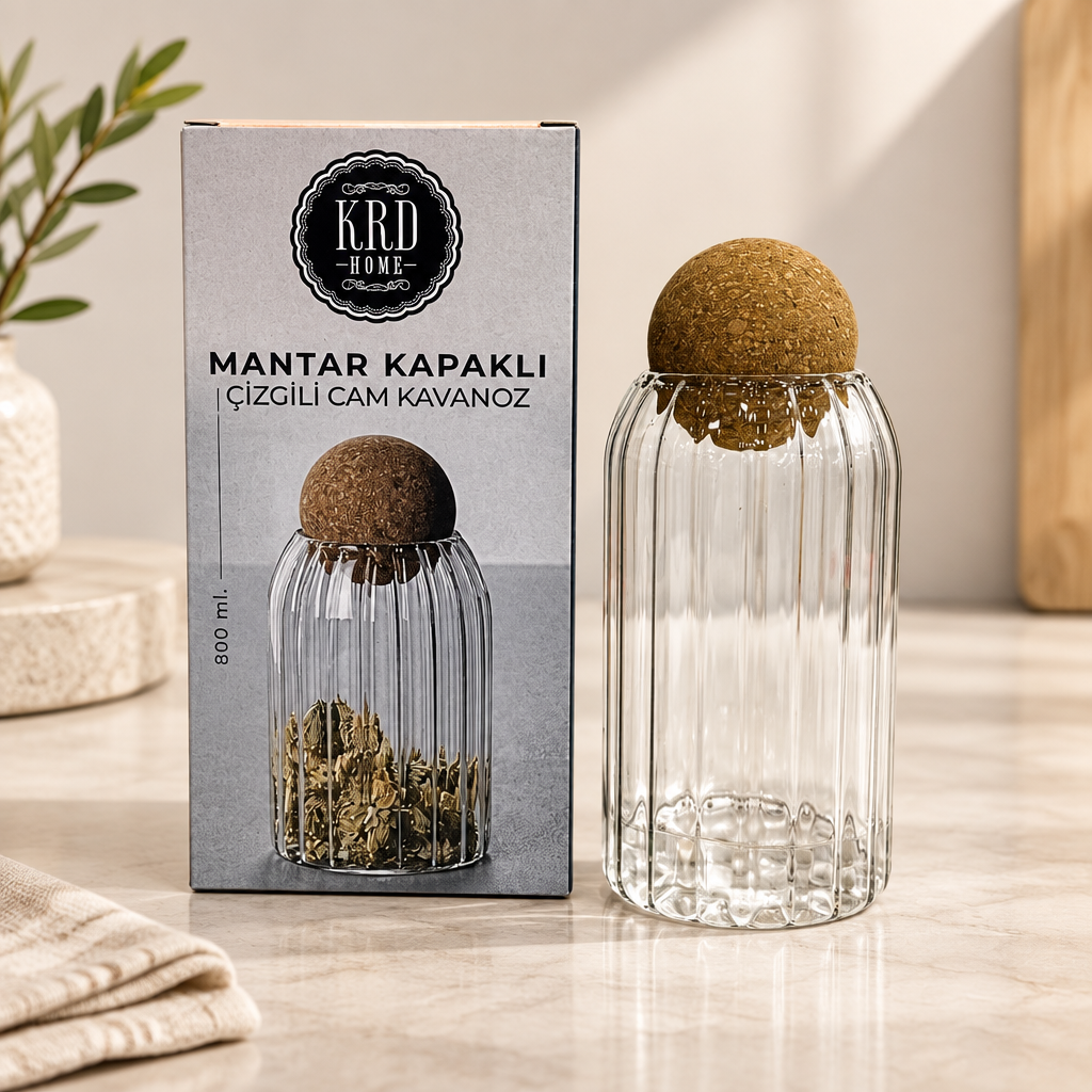 Mantar Kapaklı Küçük Çizgili Kavanoz